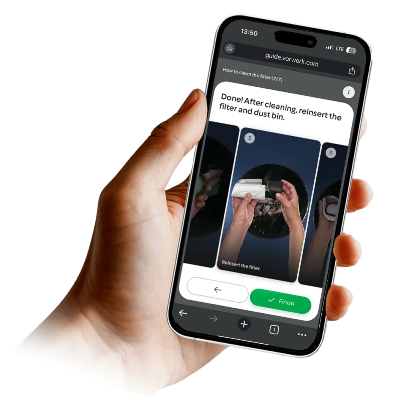 Hand holding a phone showing a step-by-step Lulaa guide